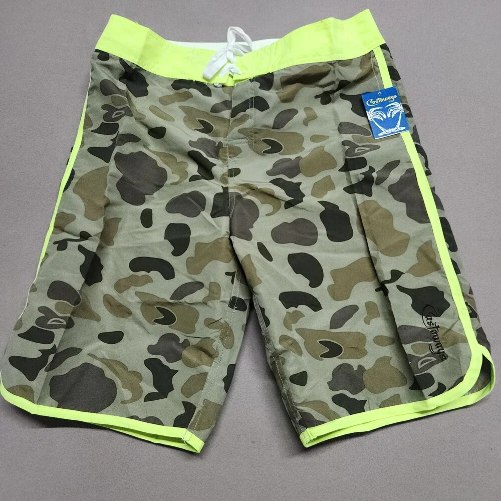 Castaways 71672 Mens Board Shorts 34 L Polyester Swim Trunks Camo Orange 141
